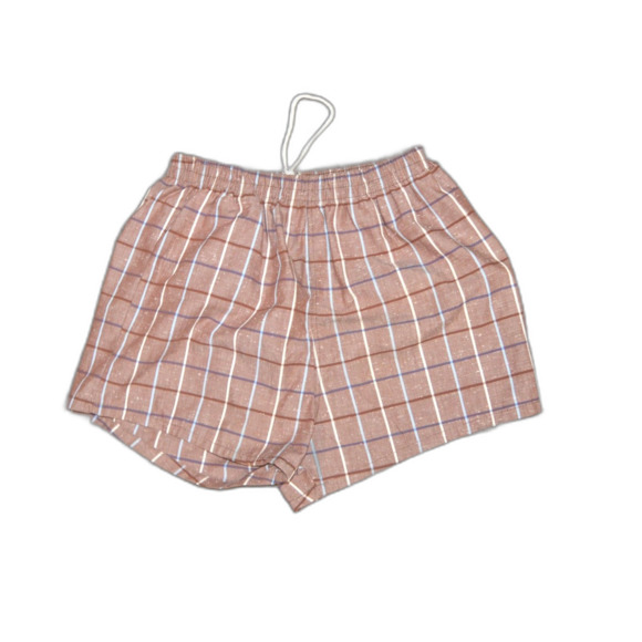 Vintage MCM 50s Square Cut Plaid Lined Drawstring Swim Bathing Suit - Picture 2 of 5